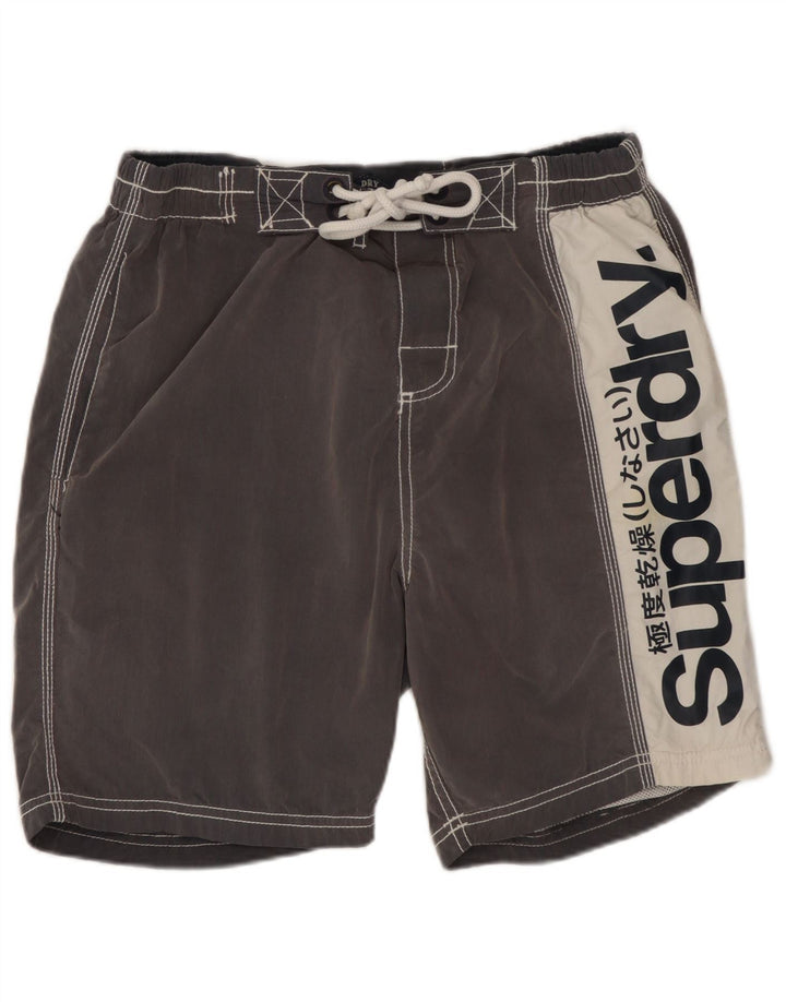 Pantaloncini da bagno grafici da uomo Superdry in cotone color block grigio medio