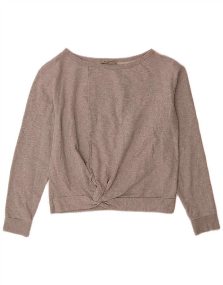 Felpa oversize da donna di All Saints, maglione UK 10, piccolo cotone grigio