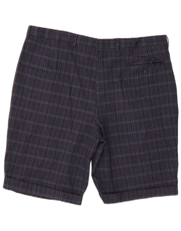 Pantaloncini chino con ancoraggio da uomo vintage W38 XL Lana vergine a quadri blu navy