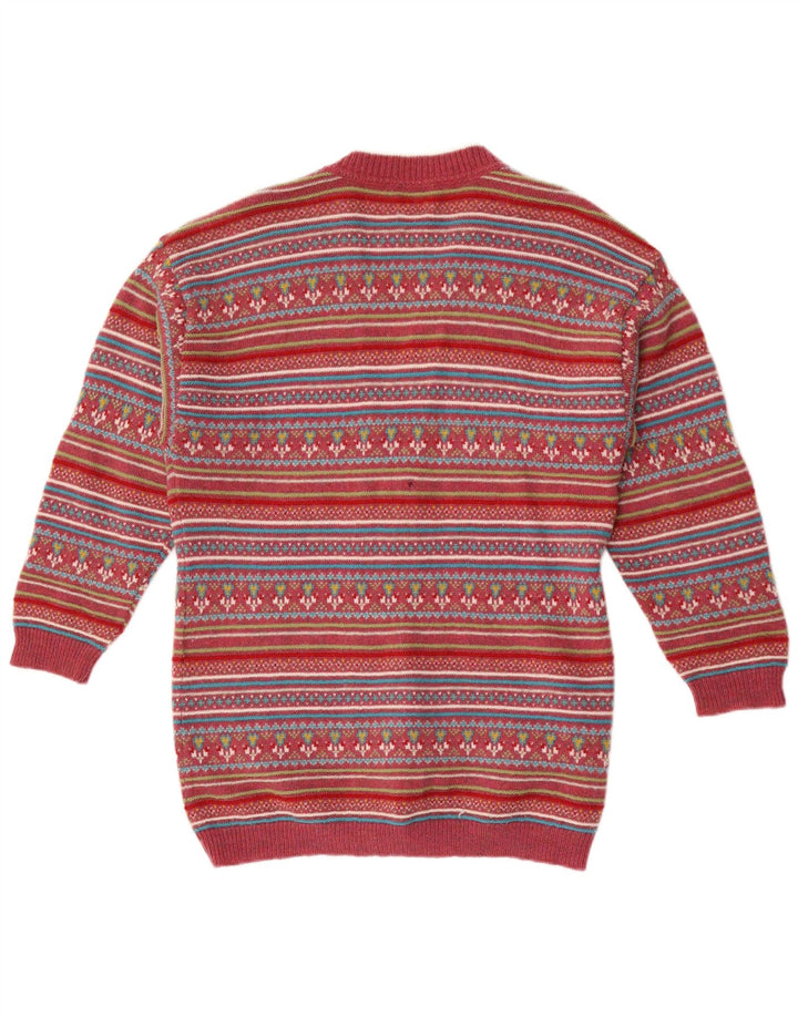 Maglione cardigan da donna Stefanel UK 14 lana Fair Isle rossa media