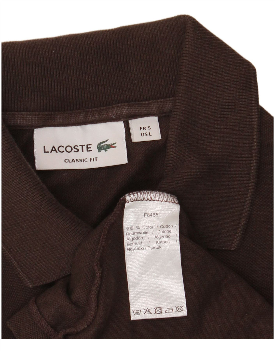 Polo LACOSTE da uomo a maniche lunghe vestibilità classica taglia 5 grande in cotone marrone