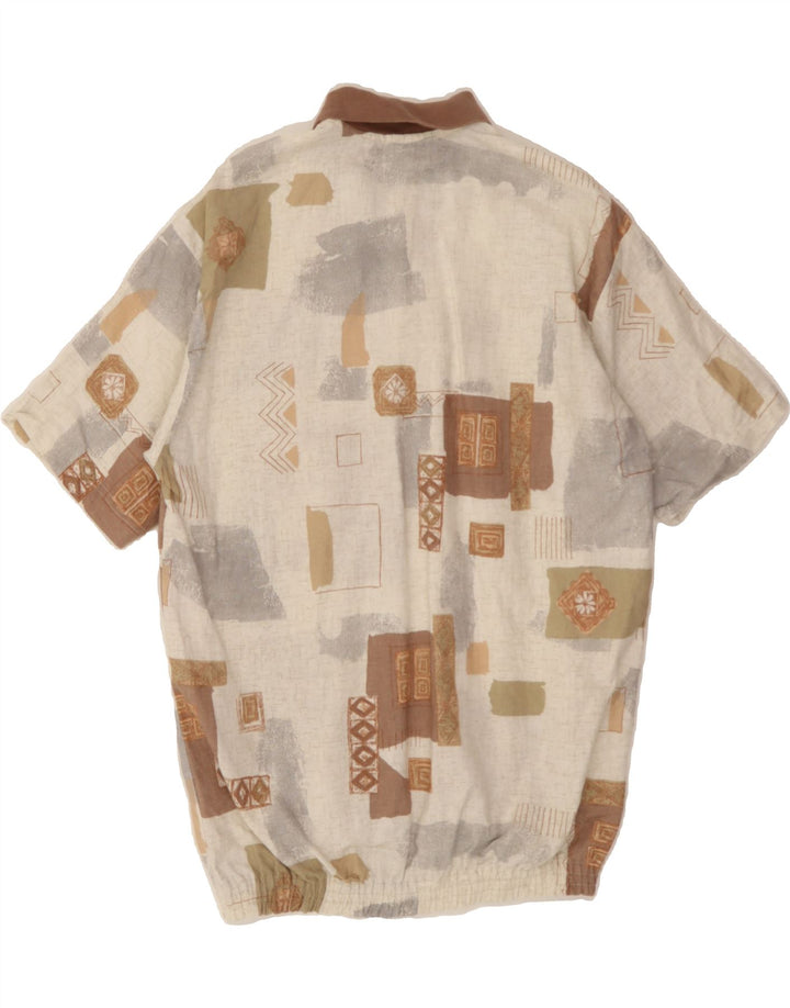 VINTAGE Mens Polo Shirt Medium Beige Geometric Cotton Vintage Vintage and Second-Hand Vintage from Messina Hembry 