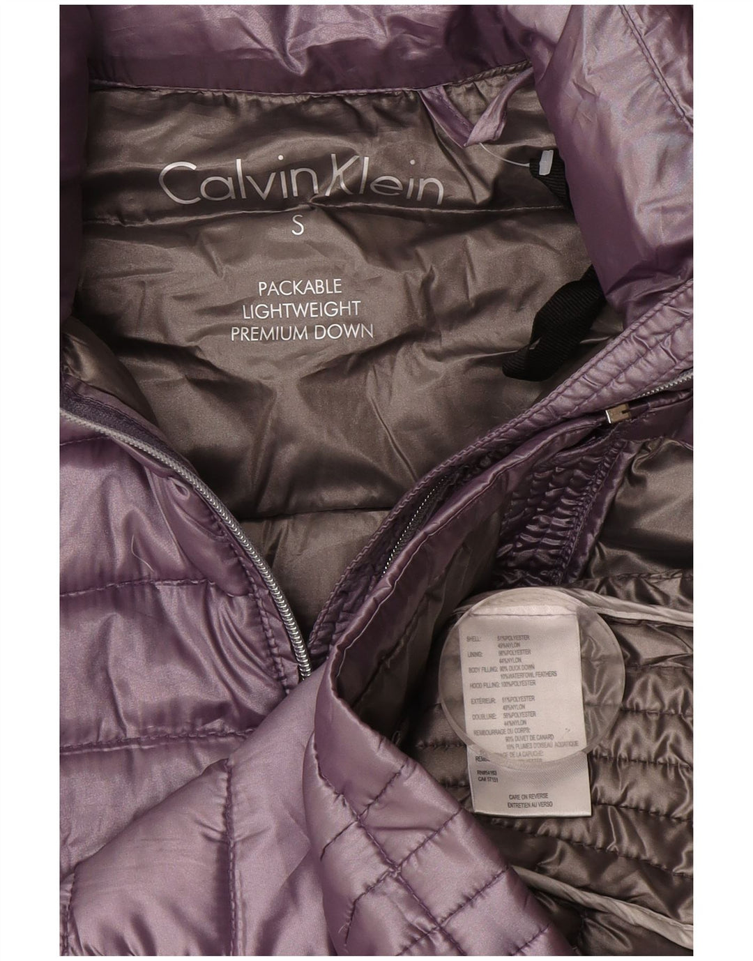 Giacca imbottita con cappuccio da donna Calvin Klein UK 10 Small Viola Poliestere