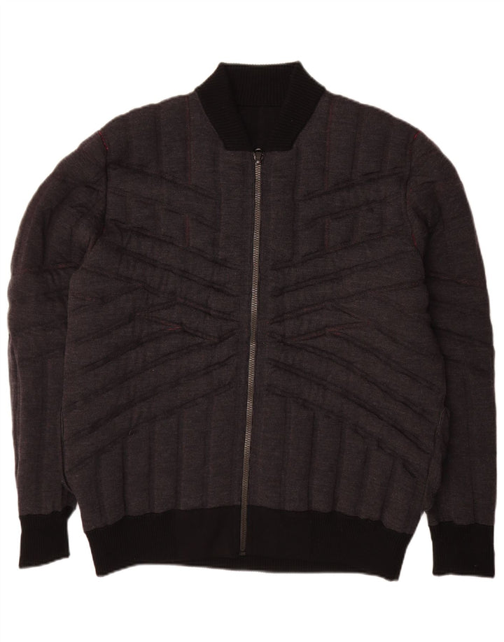 Maglione cardigan da uomo vintage color block medio blu navy