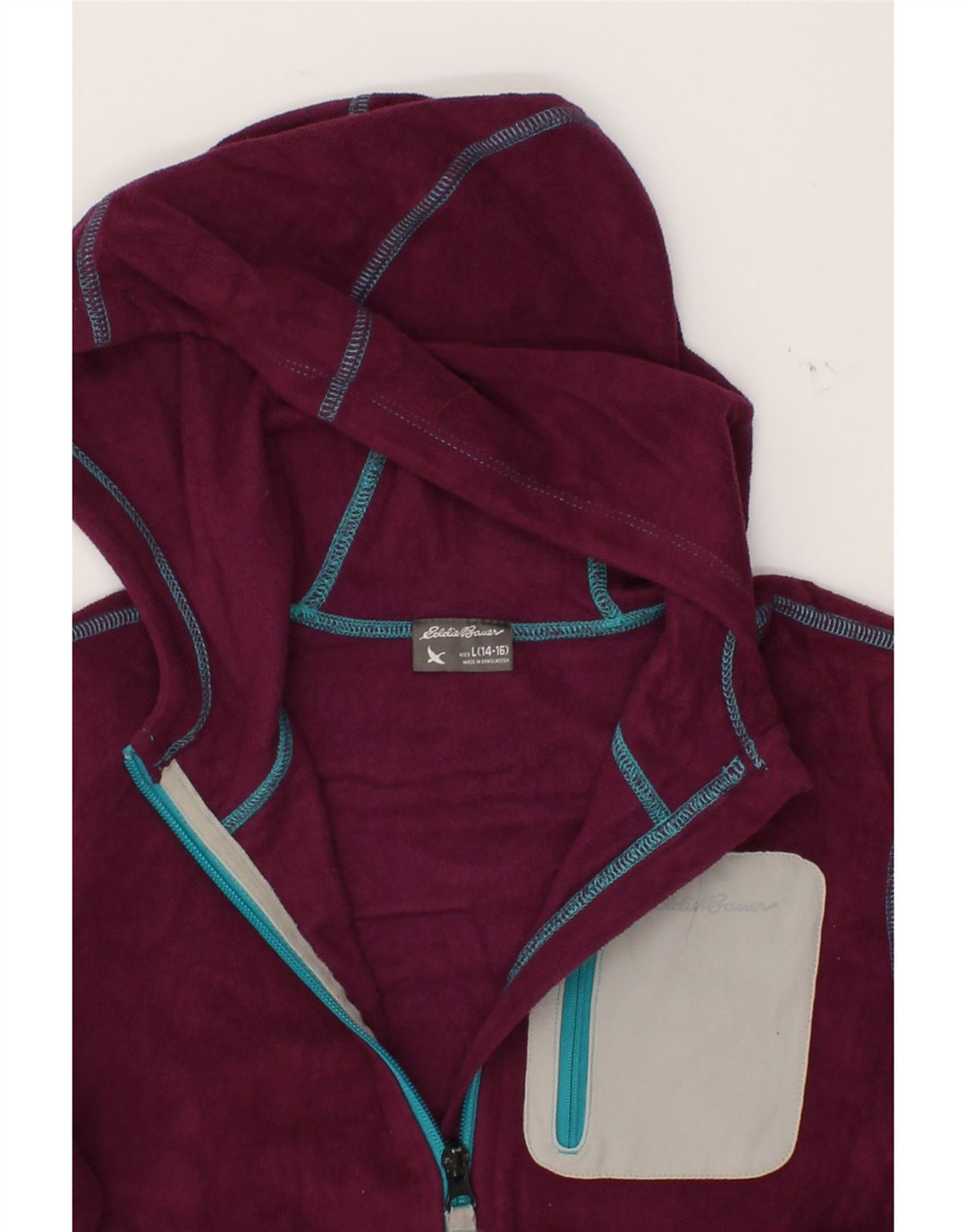 EDDIE BAUER Girls Hooded Fleece Jacket 14-15 Years Large Maroon Polyester Vintage Eddie Bauer and Second-Hand Eddie Bauer from Messina Hembry 