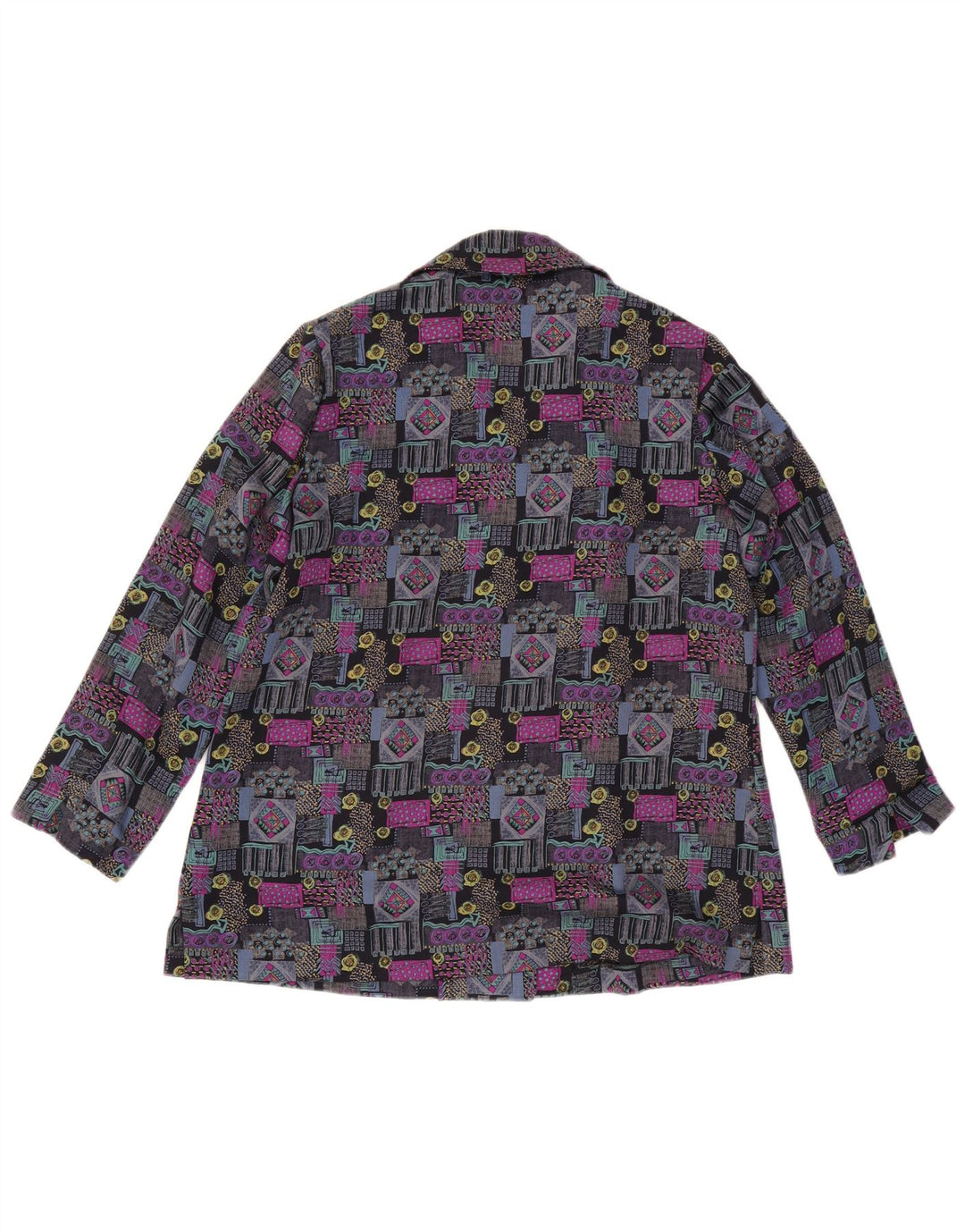 Camicetta camicia vintage da donna UK 16 grande geometrica multicolore