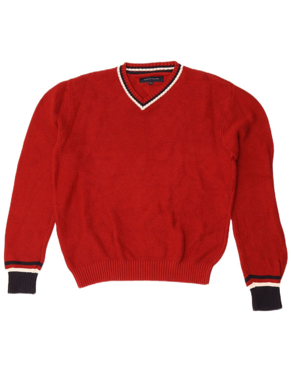 Tommy Hilfiger Uomo Maglione con scollo a V Maglione in cotone color block rosso medio