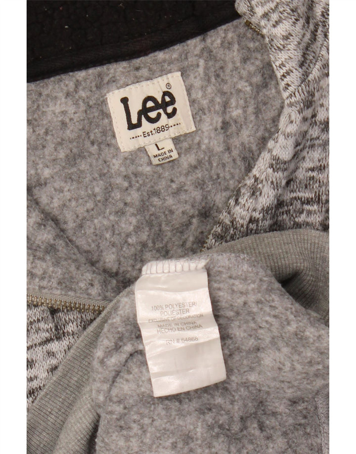 Felpa Lee da uomo con zip e collo, maglione, grande, in poliestere chiazzato grigio