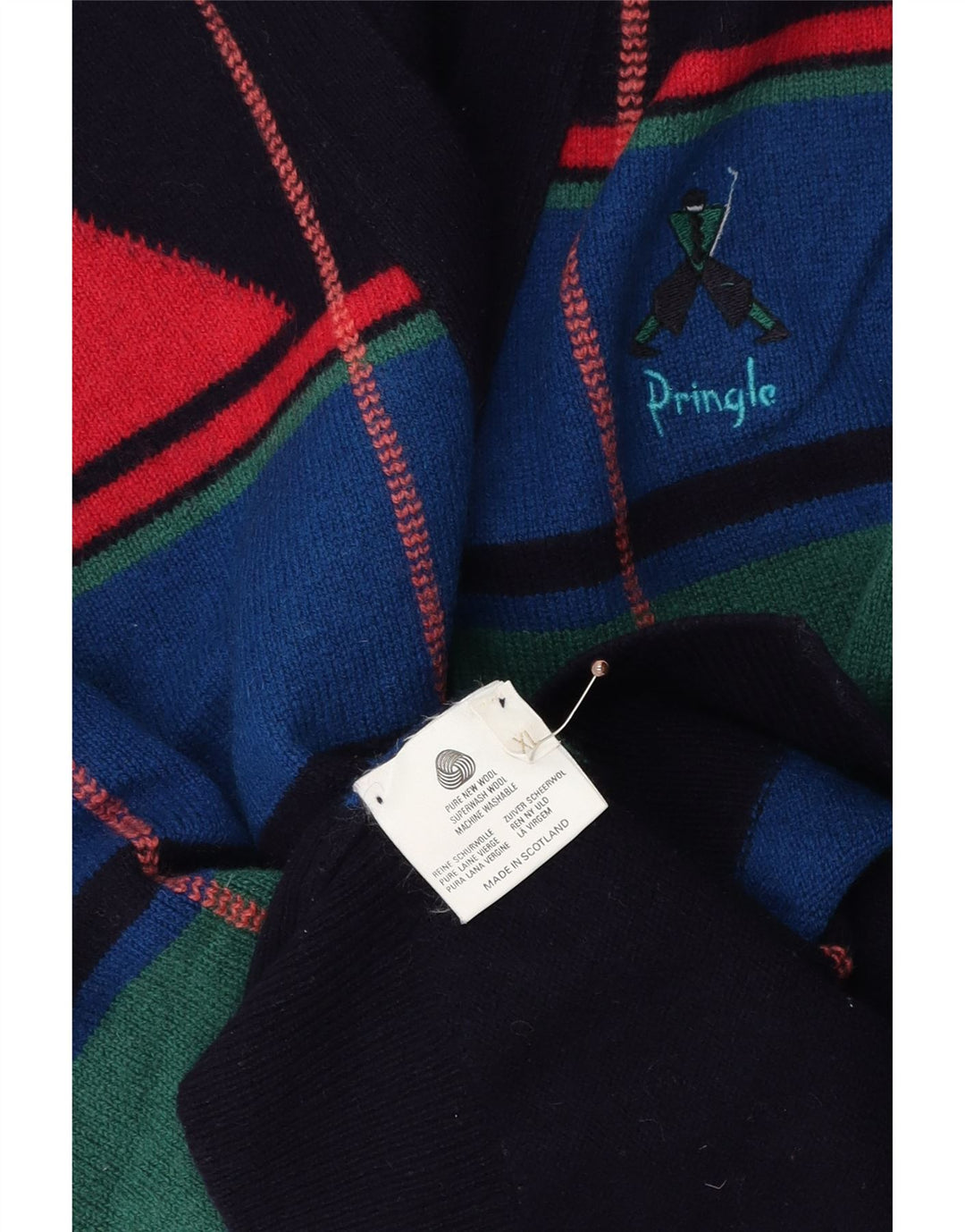 PRINGLE Maglione cardigan senza maniche da uomo XL Blu navy color block in lana vergine