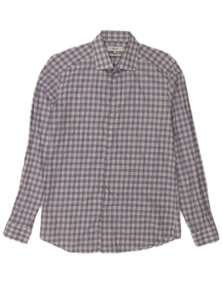 Camicia Reiss da uomo slim fit in cotone a quadri blu medio