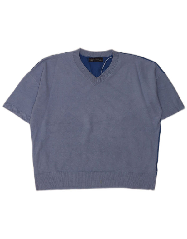 Maglione da donna Marks & Spencer a maniche corte con scollo a V UK 10 piccolo blu