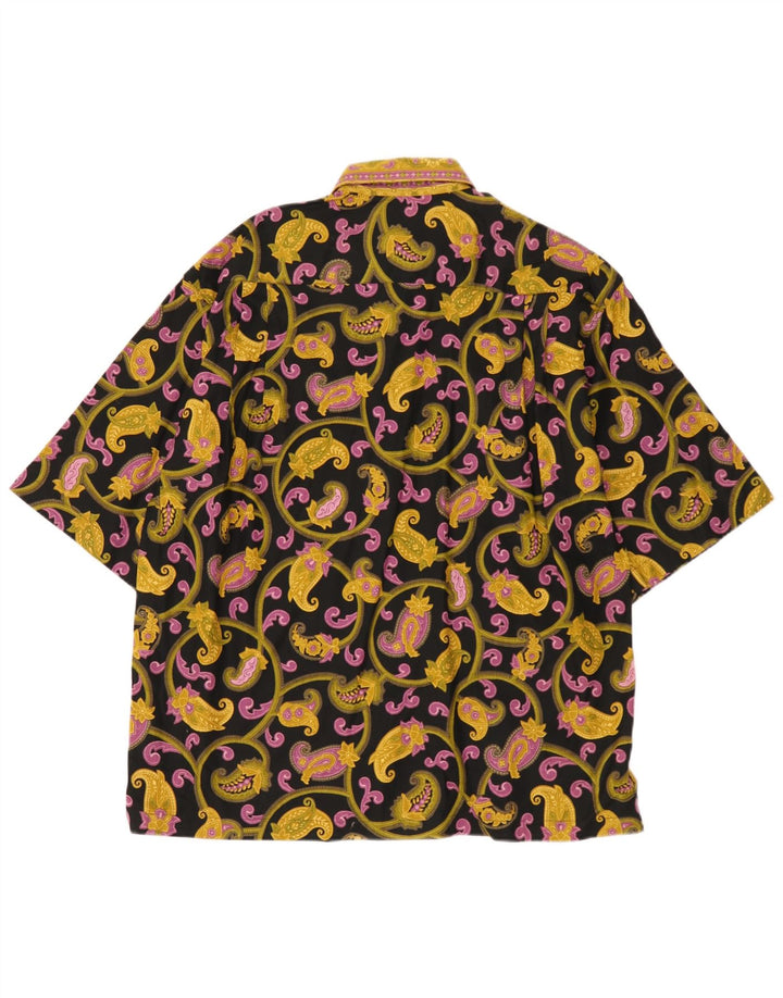 Camicia vintage da uomo a maniche corte in cotone Paisley giallo medio