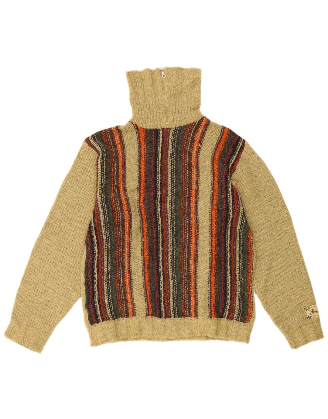 Maglione da uomo con zip e collo Foxhound in lana a righe kaki medie