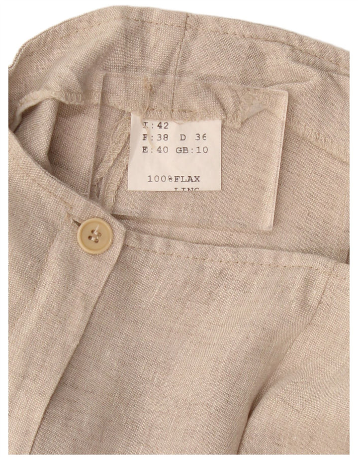 Pantaloni capri dritti da donna VINTAGE UK 10 piccoli W30 L21 Lino beige