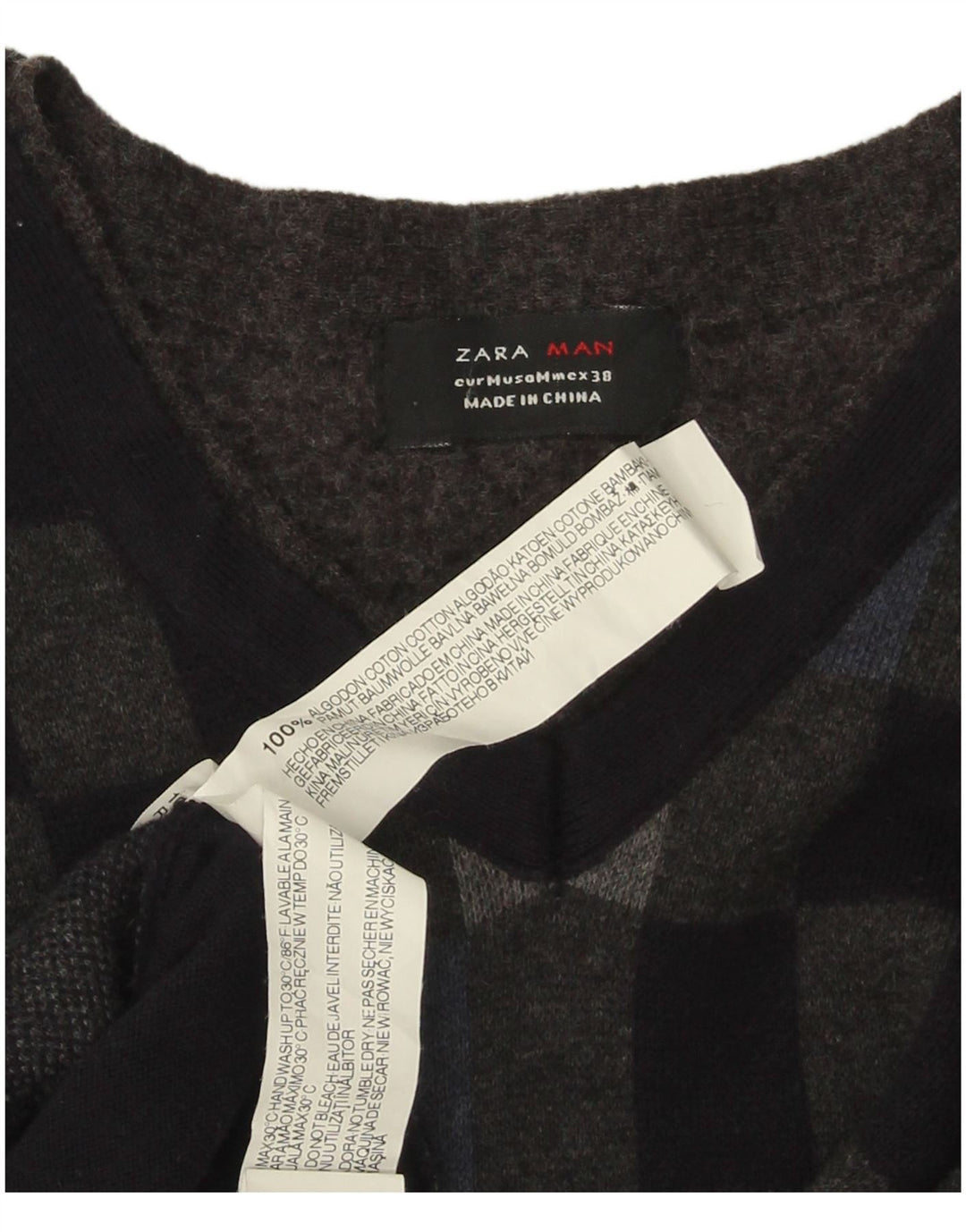 Maglione Zara da uomo con scollo a V in cotone geometrico nero medio