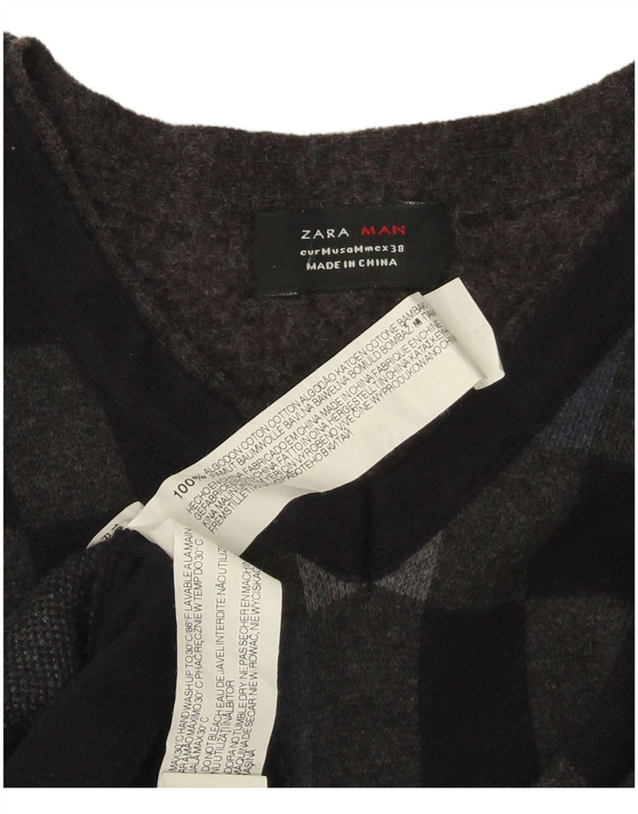 Maglione Zara da uomo con scollo a V in cotone geometrico nero medio