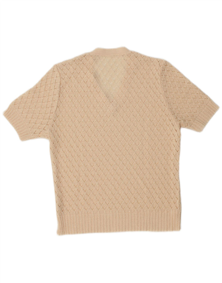 Maglione da donna VINTAGE a maniche corte con scollo a V IT 42 medio bianco sporco