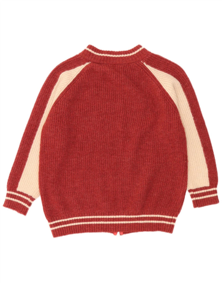 Maglione cardigan con zip intera da donna vintage UK 14 blocco colore rosso medio