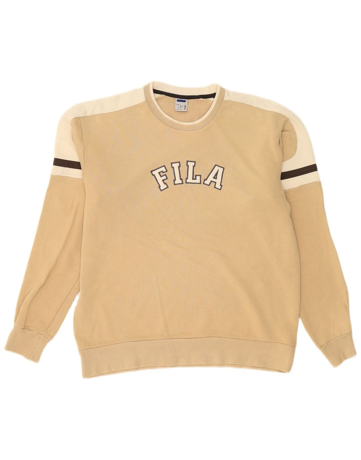 Fila Felpa grafica da uomo Maglione grande in cotone color block beige
