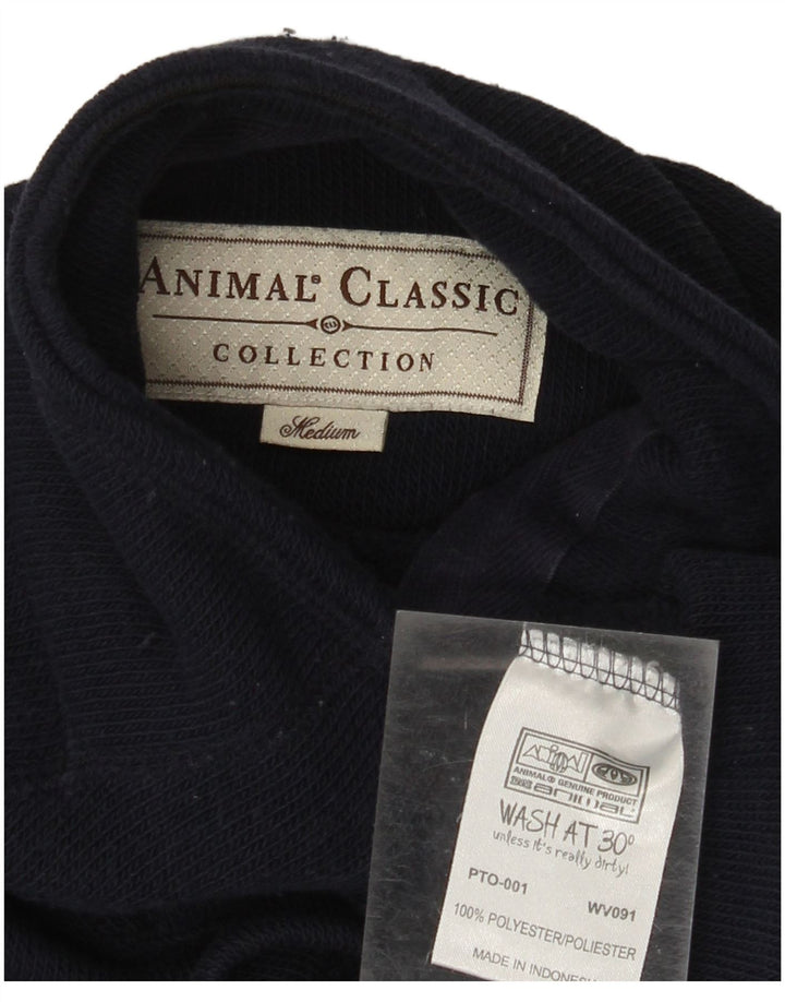 Maglione da uomo con collo a bottone con animali, poliestere medio blu navy