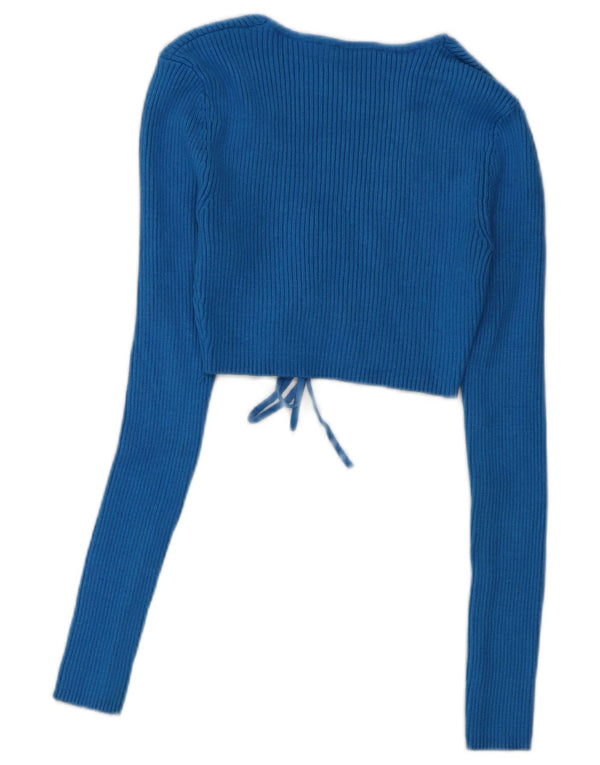Top corto a maniche lunghe da donna Zara UK 10 Small blu viscosa