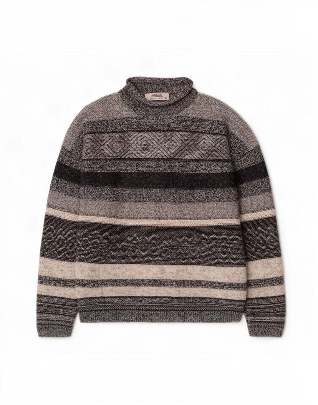 Maglione maglione da uomo a collo alto St. Bernard, acrilico a righe grigio medio