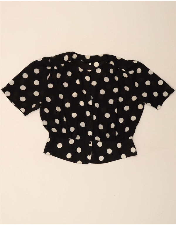 Camicetta camicia a maniche corte da donna VINTAGE UK 16 grande pois nero