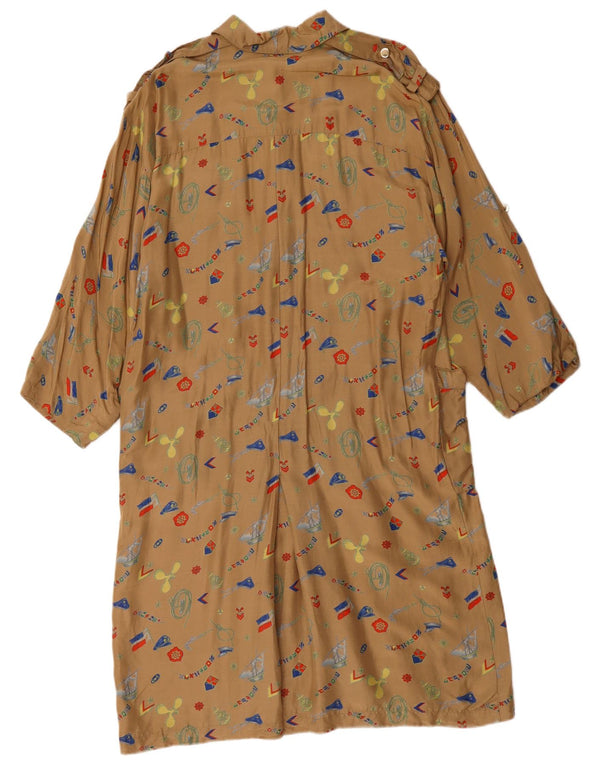 Abito camicia vintage da donna con motivo astratto EU 44 XL Marrone geometrico