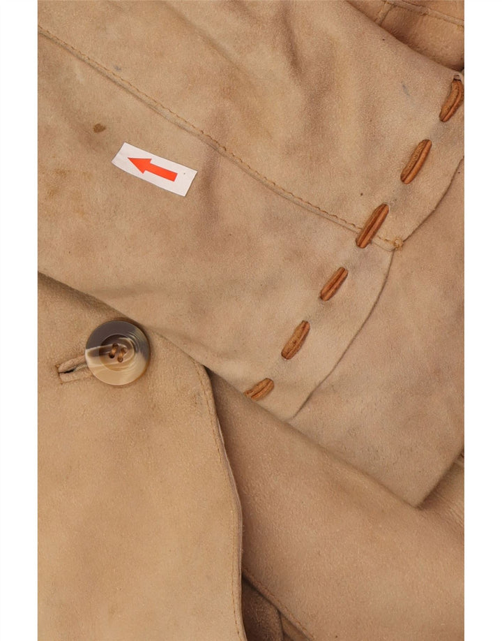 Cappotto in pelle scamosciata da donna vintage UK 12 Pelle beige media