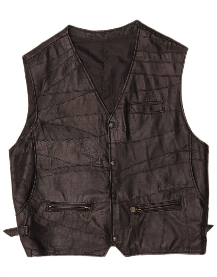 Gilet in pelle da uomo vintage grande patchwork nero