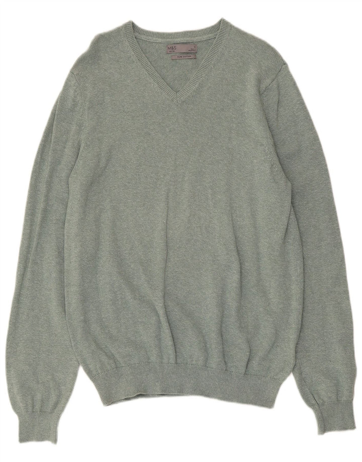 MARKS & SPENCER Maglione da uomo con scollo a V in cotone screziato verde medio