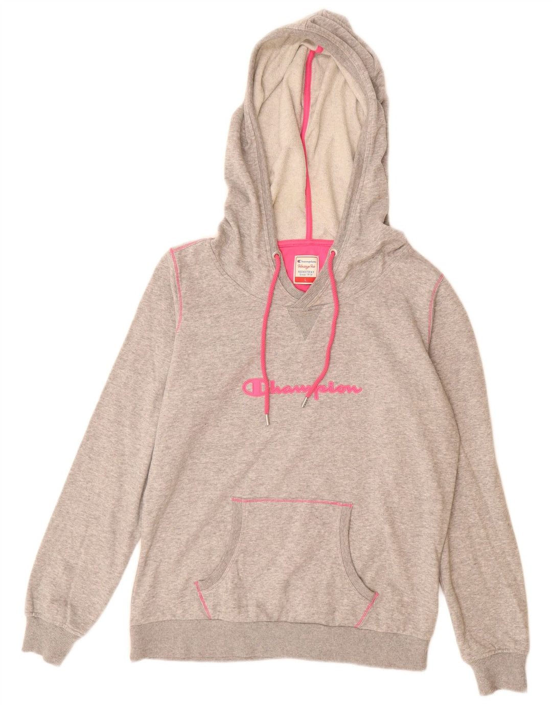 CHAMPION Felpa con cappuccio grafica da donna Heritage Fit UK 16 Large in cotone grigio