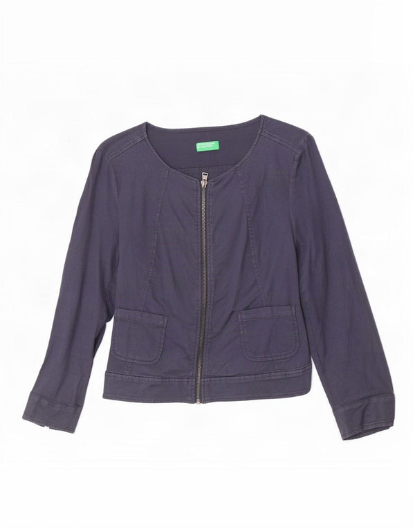 Giacca bomber da donna con maniche a 3/4 Benetton UK 8 Small in cotone blu navy