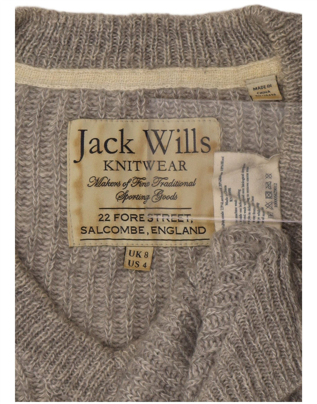 Maglione maglione con scollo a V da donna Jack Wills UK 8 piccolo poliestere grigio