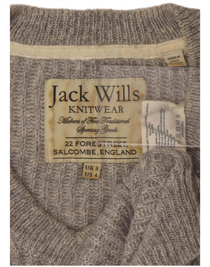 Maglione maglione con scollo a V da donna Jack Wills UK 8 piccolo poliestere grigio
