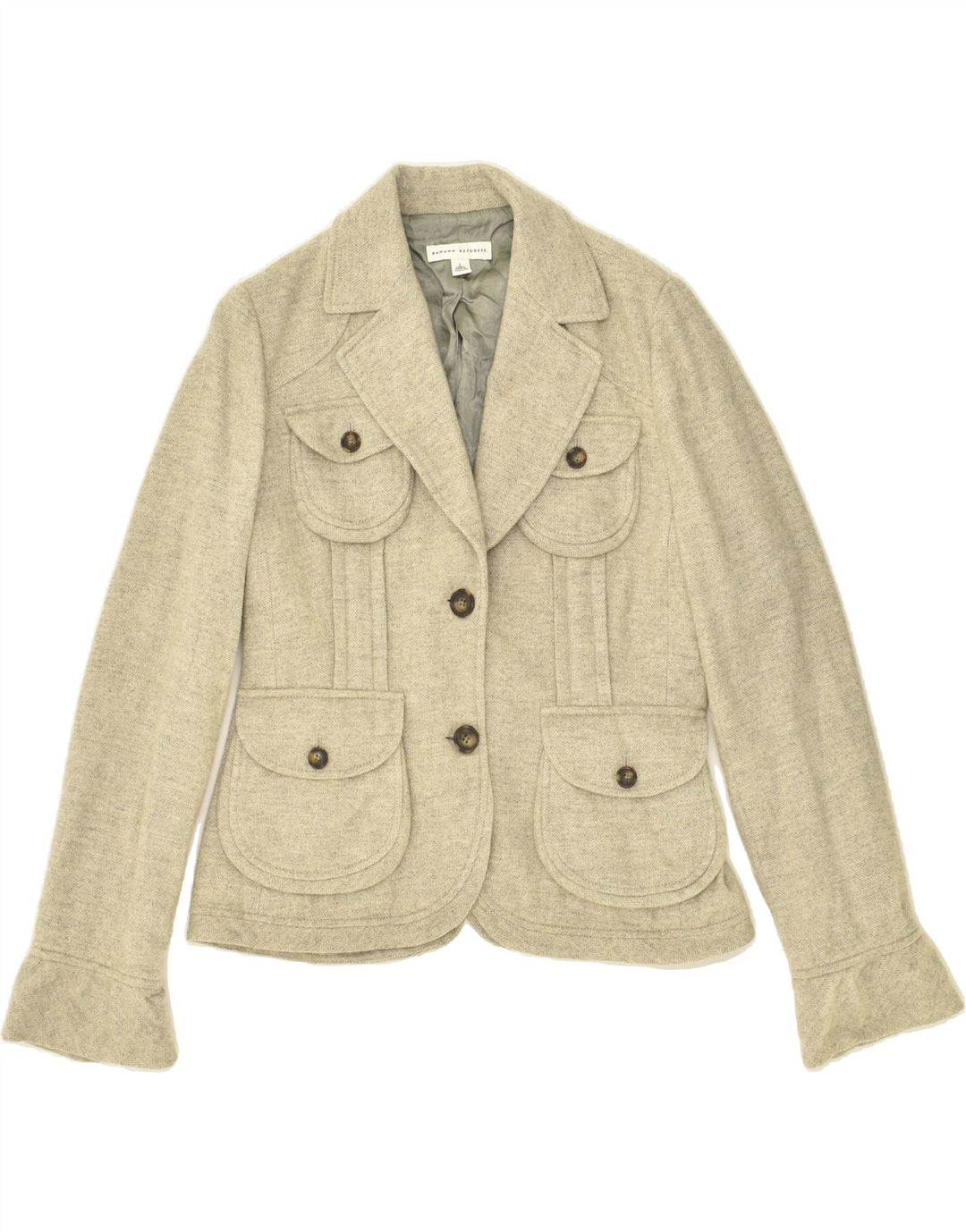 BANANA REPUBLIC Womens Utility Jacket UK 14 Large Grey Chevron Wool | Vintage Banana Republic | Thrift | Second-Hand Banana Republic | Used Clothing | Messina Hembry 