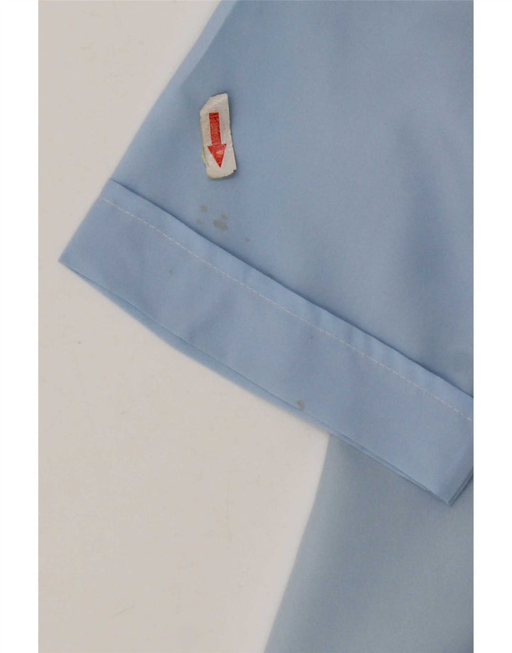 Camicetta camicia a maniche corte da donna vintage UK 14 poliestere blu medio