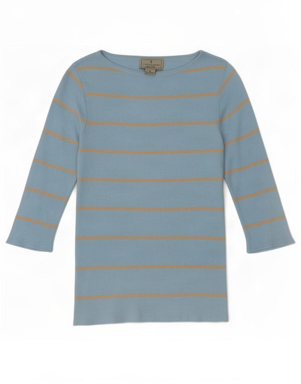 Top Trussardi Donna Manica 3/4 UK 8 Small Cotone Rigato Blu