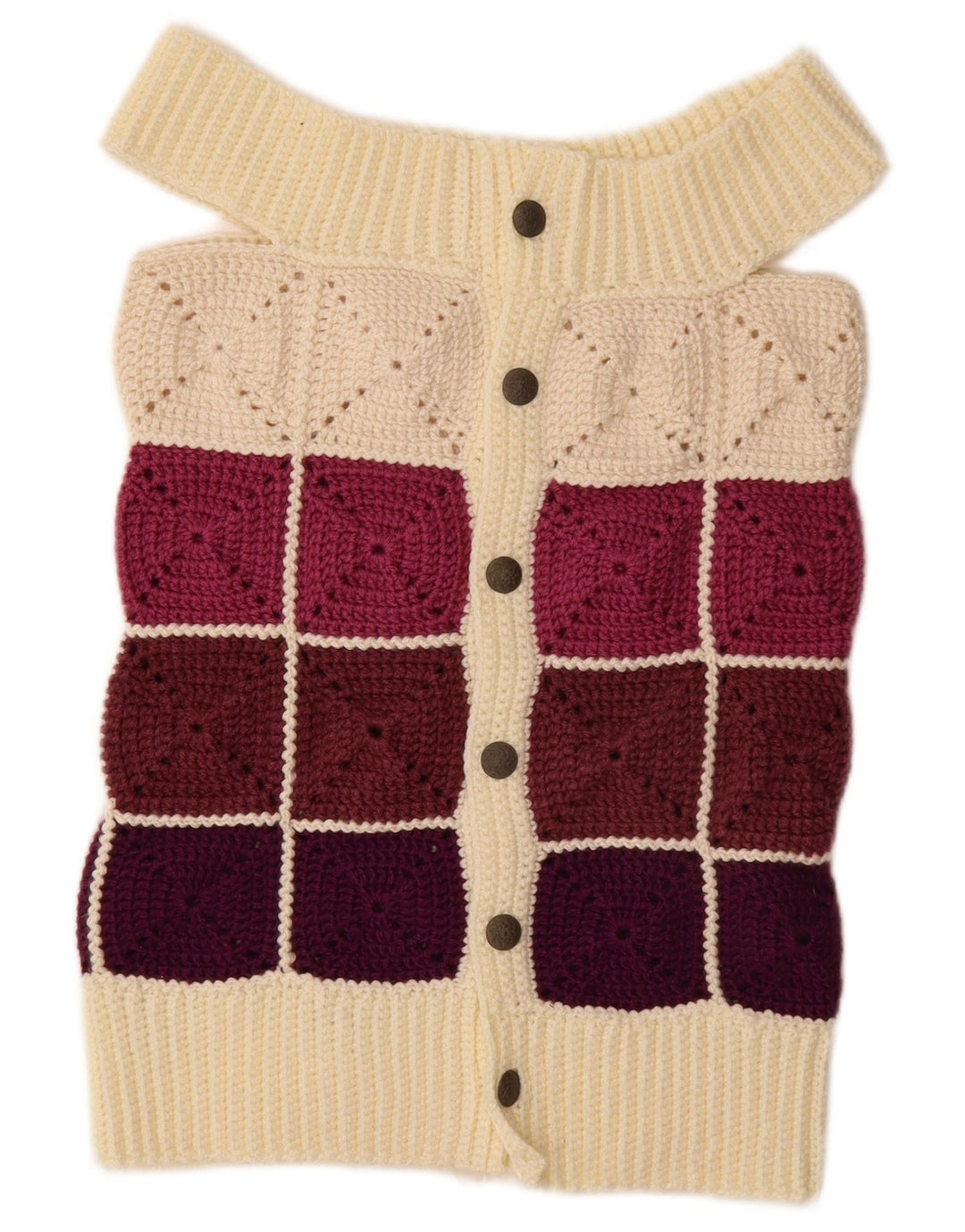 Maglione cardigan da donna vintage UK 8 piccolo blocco di colore multicolore