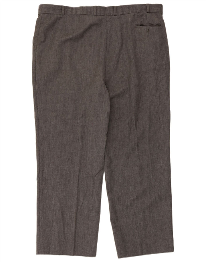 Pantaloni da abito dritti da uomo Marks & Spencer W42 L29 Poliestere a righe grigie
