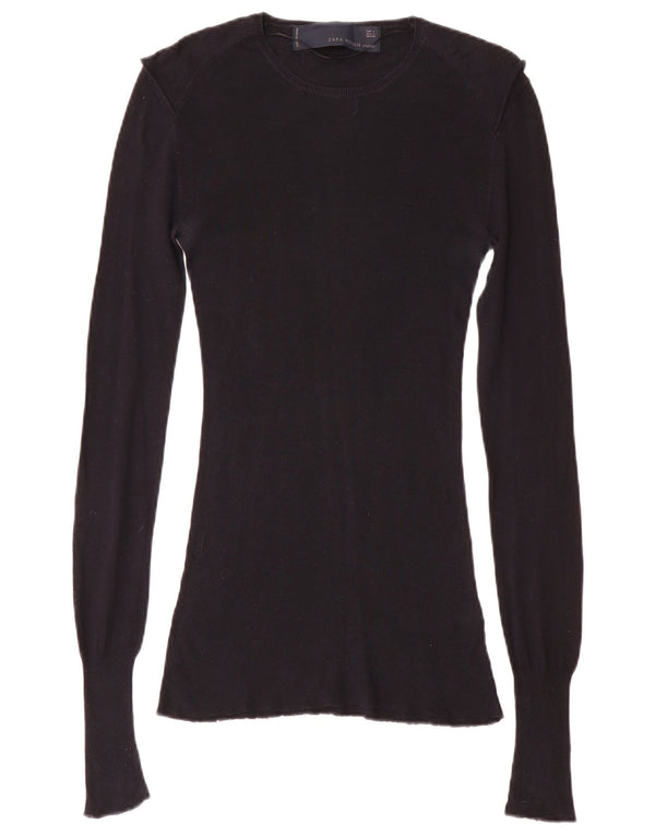 Top Zara da donna a maniche lunghe UK 14 grande cotone nero