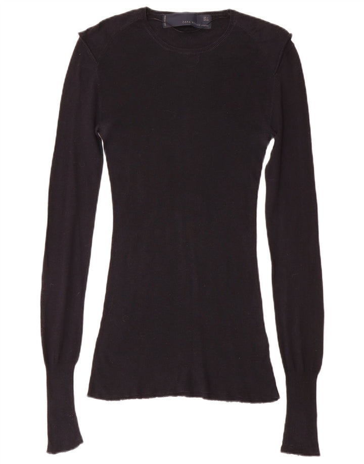 Top Zara da donna a maniche lunghe UK 14 grande cotone nero