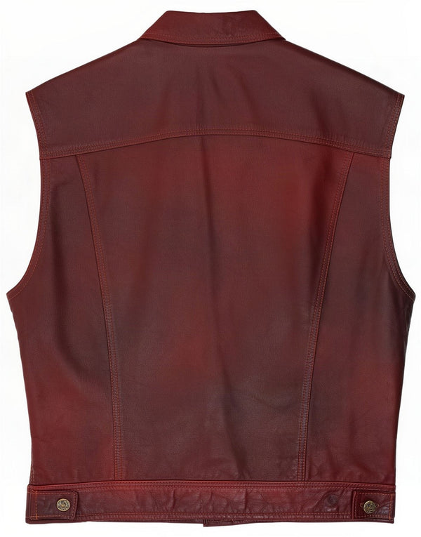 Conbipel Mens Leather Gilet UK 40 Large Burgundy