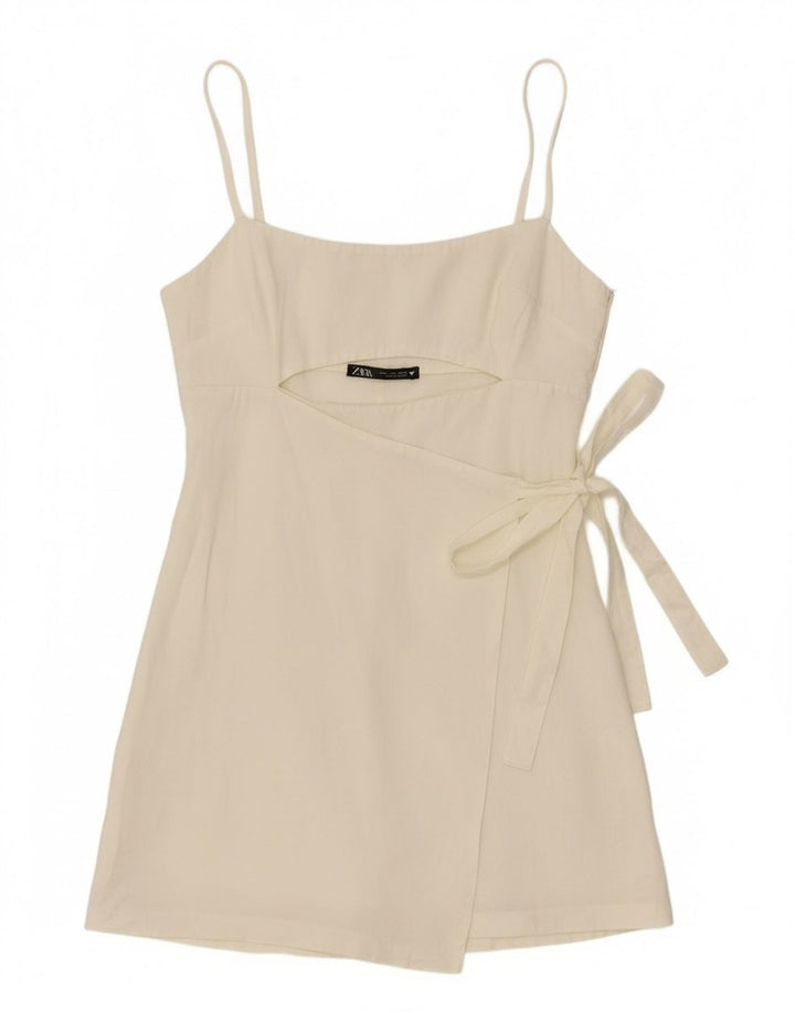 Top tunica da donna Zara con allacciatura frontale UK 12 Lyocell bianco medio