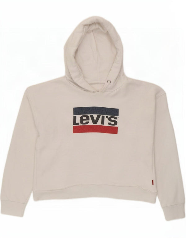 Maglione con cappuccio grafico corto per ragazze Levi's 11-12 anni in cotone bianco