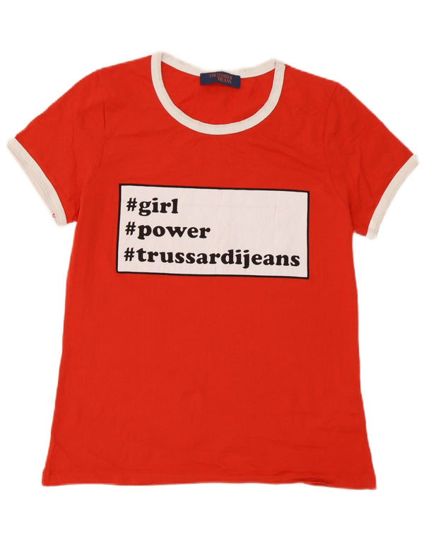 T-shirt grafica da donna Trussardi Jeans Top UK 14 Large Rosso Colourblock