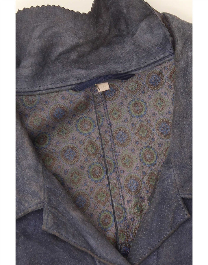 Giacca vintage in pelle scamosciata da uomo IT 46 grande blu navy
