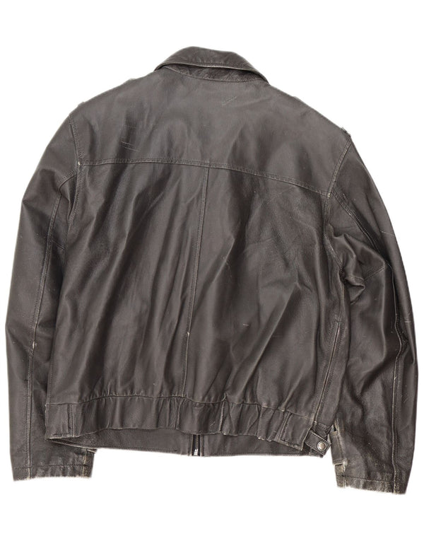 Giacca in pelle militare vintage da uomo IT 54 2XL Pelle nera