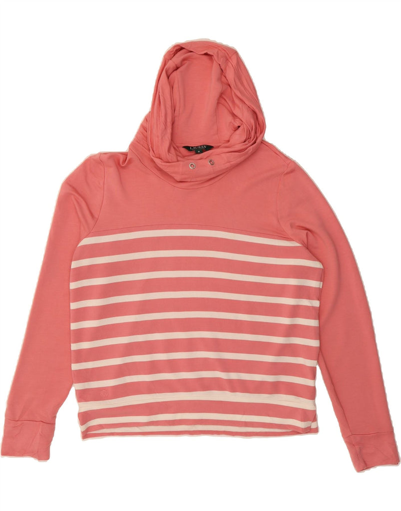 RALPH LAUREN Womens Loose Fit Hoodie Jumper UK 14 Medium Pink Striped Vintage Ralph Lauren and Second-Hand Ralph Lauren from Messina Hembry 