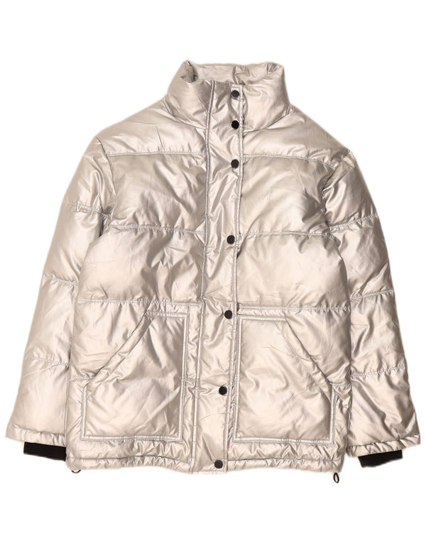 Topshop Giacca imbottita oversize da donna UK 8 Small Argento Polietilene